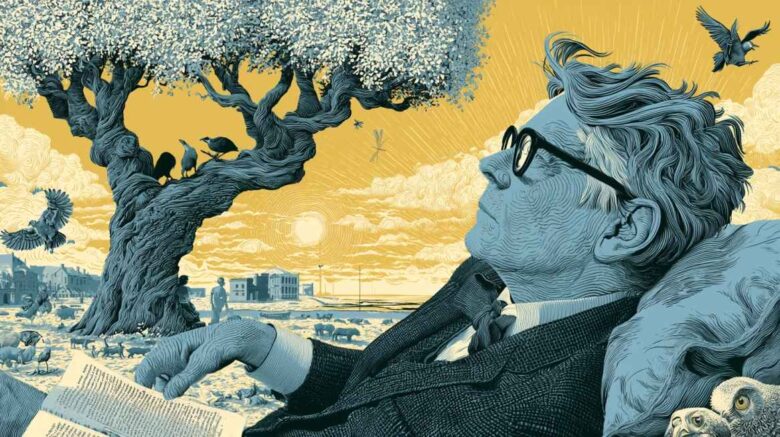 Illustration of an older person resting beneath a large tree, representing reflection, life choices, and the myth of freely opting out of work
